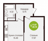 1-комн, 46 кв м, этаж 4/12 